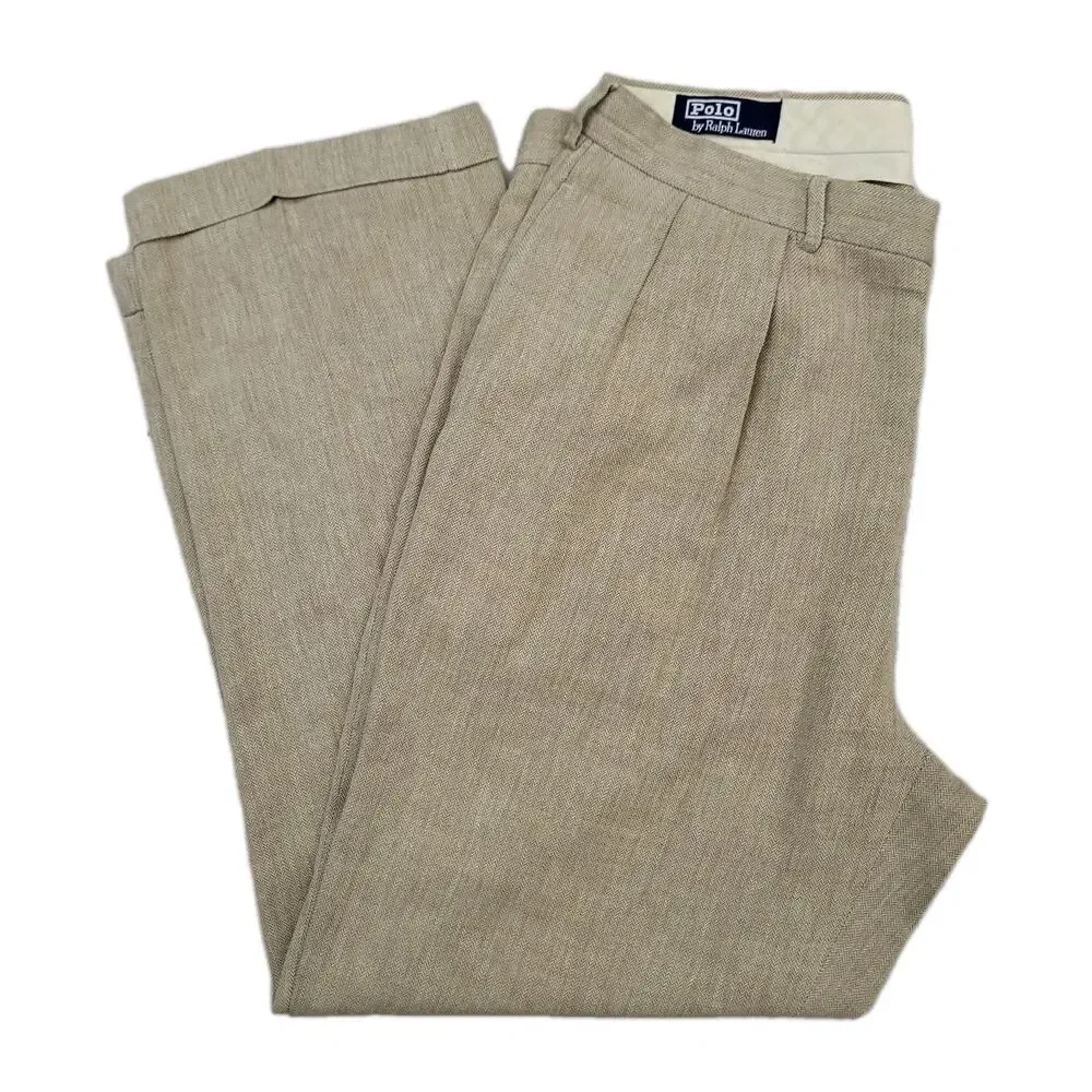 VINTAGE Polo Ralph Lauren Whipcord Trousers Size Cotton Cuffed Pants Size 36x30 - Picture 1 of 13